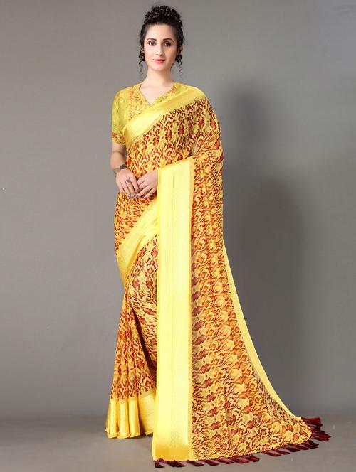 yellow georgette printed saree - 18287340 - Very Small Image - 1