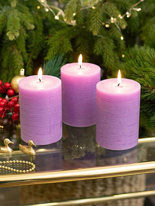 light purple 4 inch lemongrass fragrance set of 3 pillar candles - 18287386 - Very Small Image - 1