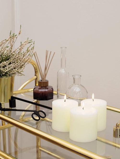off-white 3 inch vanilla fragrance set of 3 pillar candles - 18287388 - Very Small Image - 1