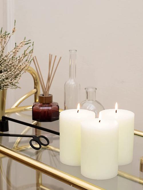 off-white 4 inch vanilla fragrance set of 3 pillar candles - 18287389 - Very Small Image - 1