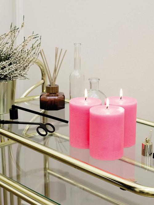 pink 4 inch mogra fragrance set of 3 pillar candles - 18287392 - Very Small Image - 1