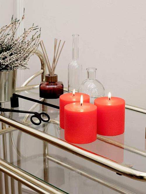 red 3 inch garden rose fragrance set of 3 pillar candles - 18287397 - Very Small Image - 1