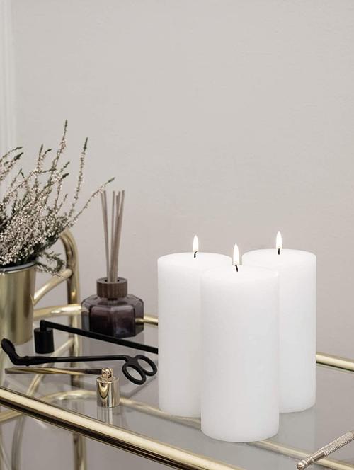 white 6 inch jasmine fragrance set of 3 pillar candles - 18287402 - Very Small Image - 1