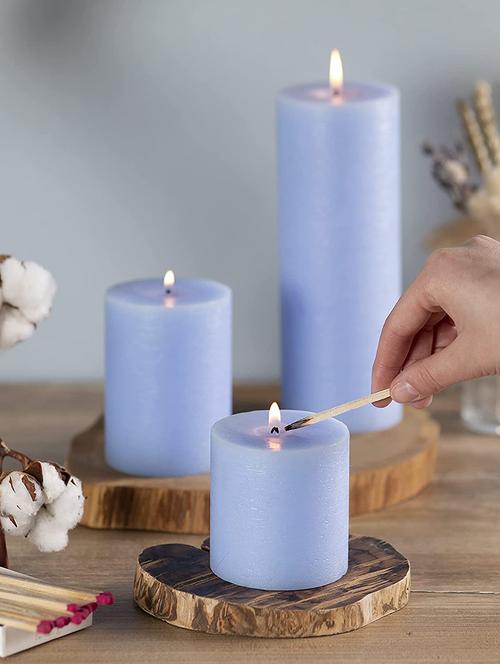 ocean breeze scented set of 3 light blue pillar candles - 18287429 - Very Small Image - 1