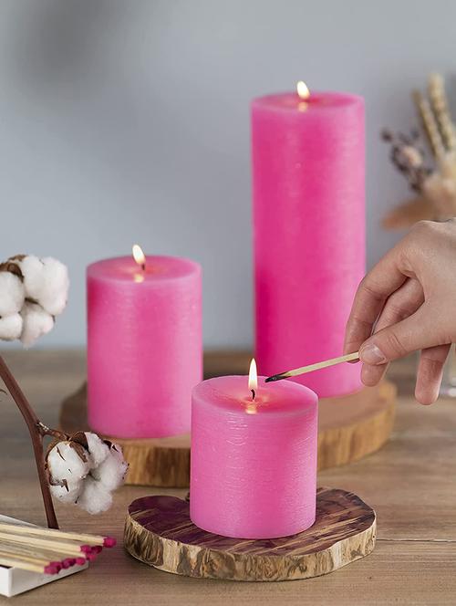 temple mogra scented set of 3 pink pillar candles - 18287432 - Very Small Image - 1