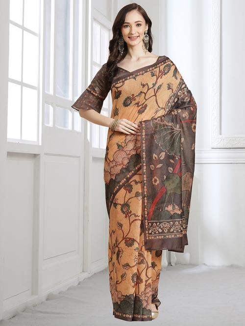orange chanderi printed saree - 18287468 - Very Small Image - 1