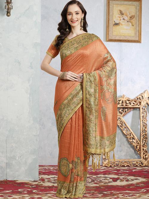 orange silk blend gadwal saree with blouse - 18287474 - Very Small Image - 1