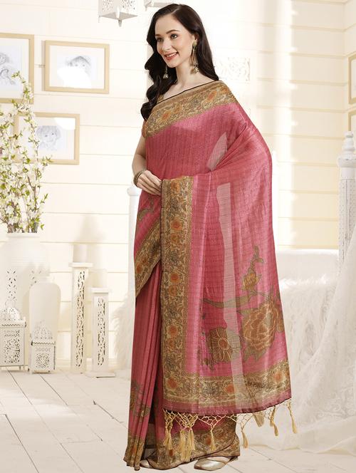pink silk blend gadwal saree with blouse - 18287476 - Very Small Image - 1