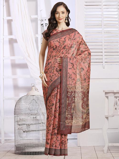 pink chanderi printed saree with blouse - 18287501 - Very Small Image - 1