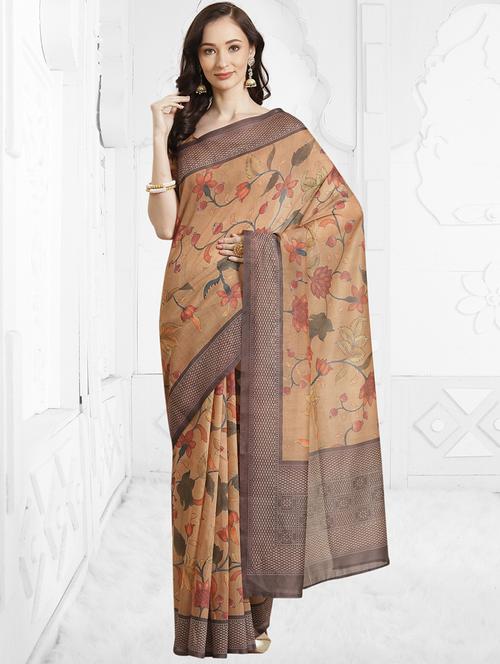 yellow chanderi printed saree with blouse - 18287508 - Very Small Image - 1