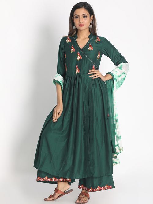 green kurta pant dupatta set - 18287794 - Very Small Image - 1