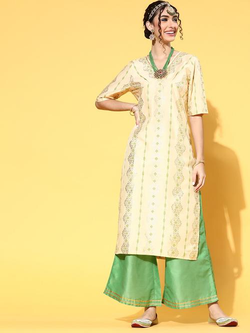 offwhite art silk kurta palazzo set - 18287890 - Very Small Image - 1