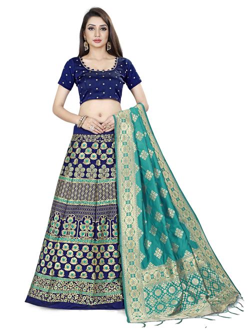 green art silk flared lehenga - 18289154 - Very Small Image - 1