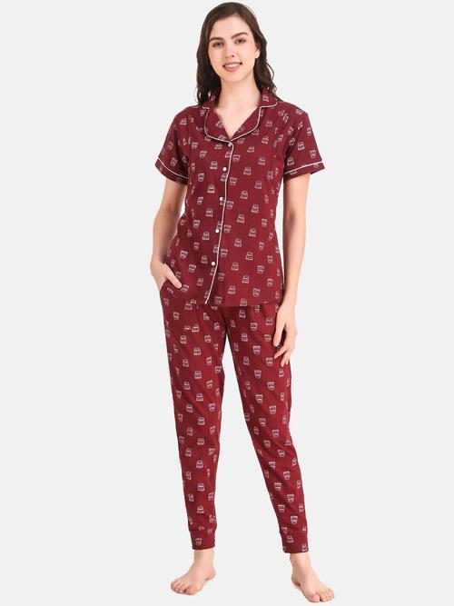 ladies cotton blend printed night wear - 18289273 - Very Small Image - 1