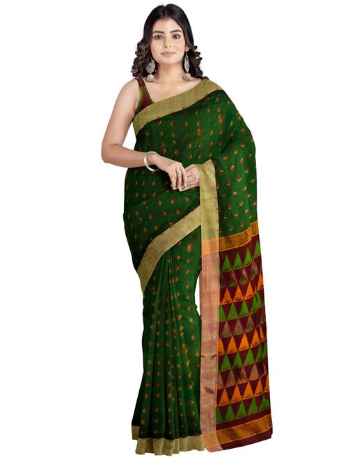 green cotton handloom saree - 18289285 - Very Small Image - 1