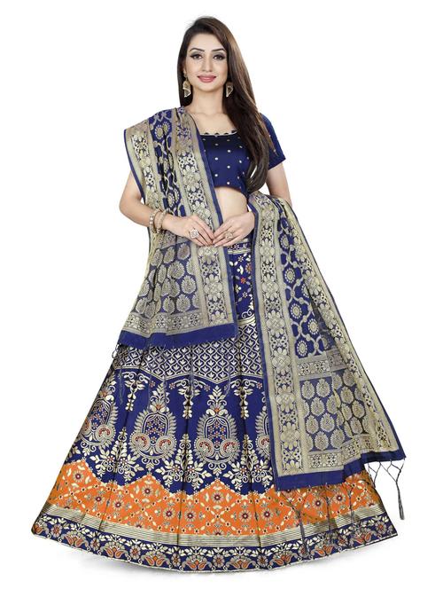 blue art silk flared lehenga - 18289290 - Very Small Image - 1