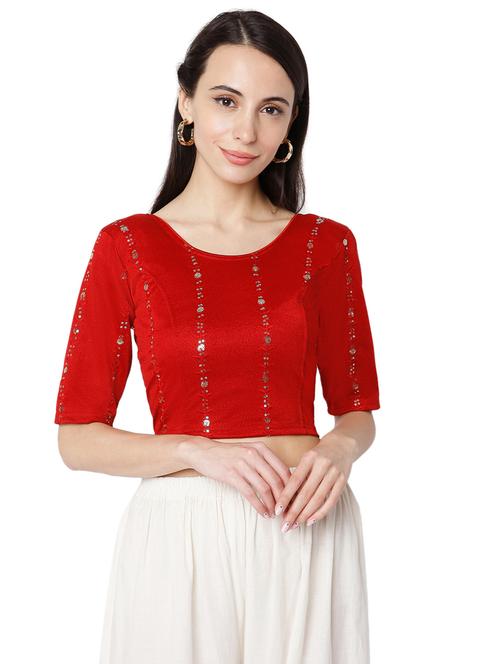 red cotton lycra embroidered blouse - 18289308 - Very Small Image - 1