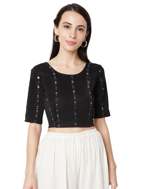 black cotton lycra embroidered blouse - 18289309 - Very Small Image - 1