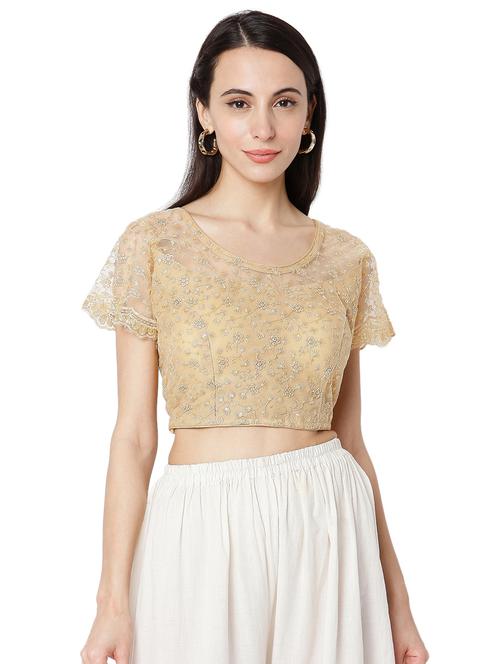 gold cotton embroidered blouse - 18289316 - Very Small Image - 1