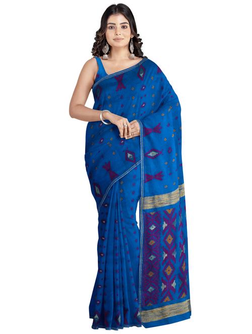 blue cotton blend handloom saree - 18289330 - Very Small Image - 1