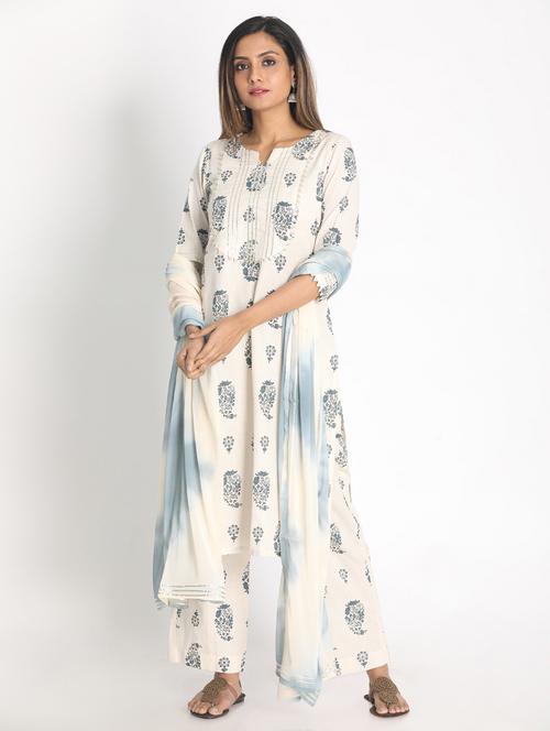 off-white suit set with dupatta - 18289492 - Very Small Image - 1
