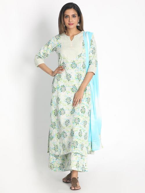 white cotton kurta dupatta set - 18289493 - Very Small Image - 1