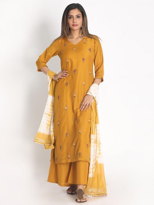 yellow cotton kurta dupatta set - 18289496 - Very Small Image - 1