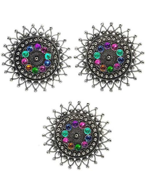 combo of multicolor studded plated stud earring with ring - 18289667 - Very Small Image - 1