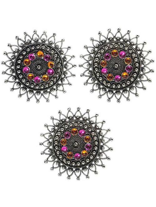 combo of orange and pink silver plated designer stud earring with beautiful ring - 18289668 - Very Small Image - 1