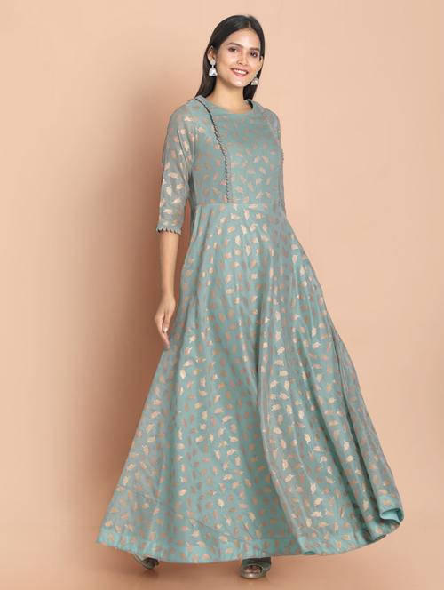 green printed a-line gown - 18289917 - Very Small Image - 1