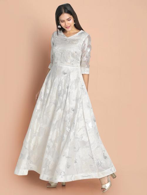white printed a-line gown - 18289919 - Very Small Image - 1