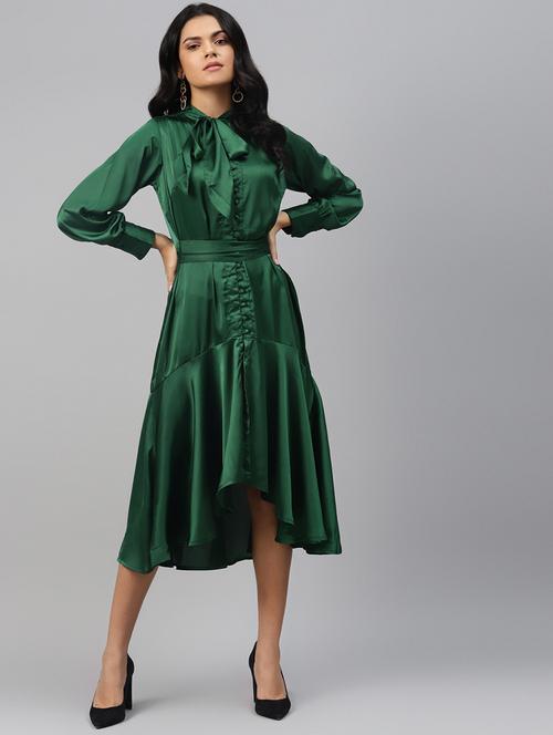 tie up neck solid peplum dress - 18290123 - Very Small Image - 1