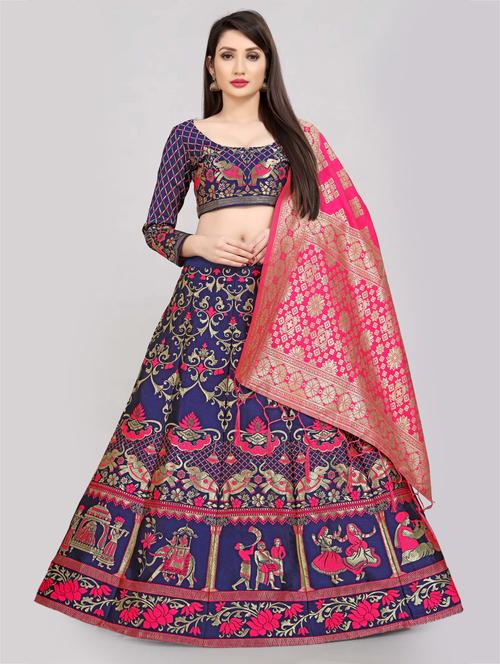 pink art silk flared lehenga - 18290305 - Very Small Image - 1