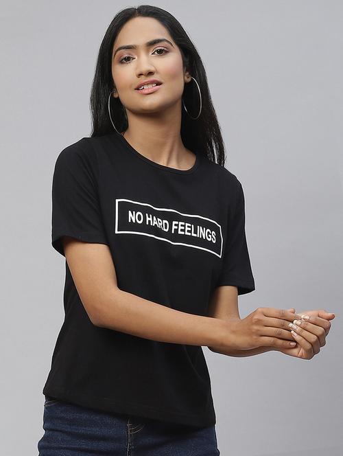 women's chest print round neck t-shirt - 18290308 - Very Small Image - 1