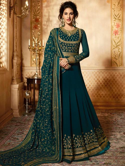 green georgette semistitched suit - 18290454 - Very Small Image - 1