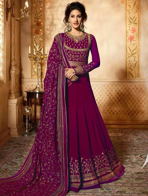 purple georgette semistitched suit - 18290474 - Very Small Image - 1