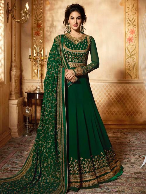 green georgette semistitched suit - 18290476 - Very Small Image - 1