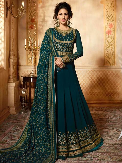 green georgette semistitched suit - 18290478 - Very Small Image - 1
