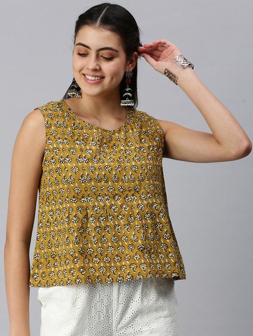 yellow printed crop top - 18290520 - Very Small Image - 1