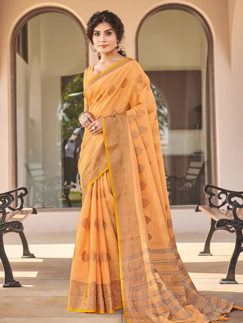 orange cotton saree - 18290660 - Very Small Image - 1