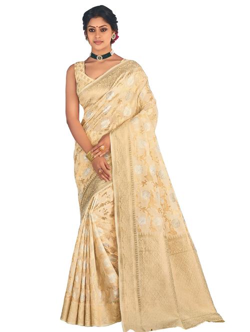 cream linen saree - 18290700 - Very Small Image - 1