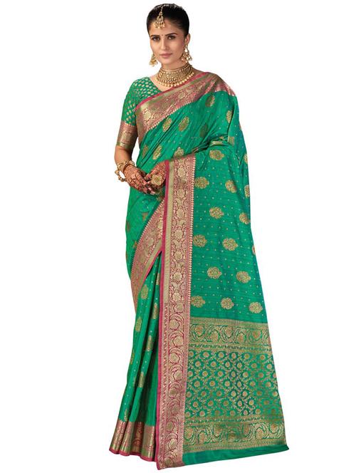 turquoise silk saree with blouse - 18290735 - Very Small Image - 1