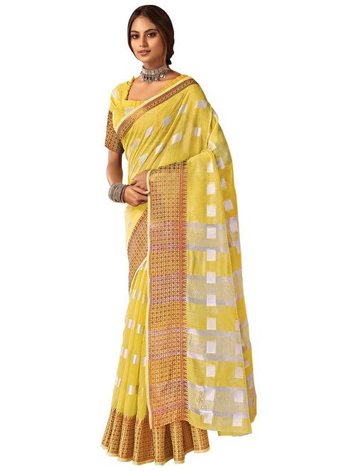 yellow linen saree - 18290750 - Very Small Image - 1
