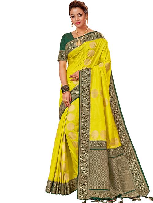 yellow silk saree - 18290764 - Very Small Image - 1