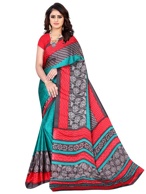turquoise chiffon printed saree - 18290804 - Very Small Image - 1