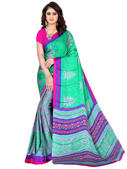 turquoise chiffon printed saree - 18290812 - Very Small Image - 1