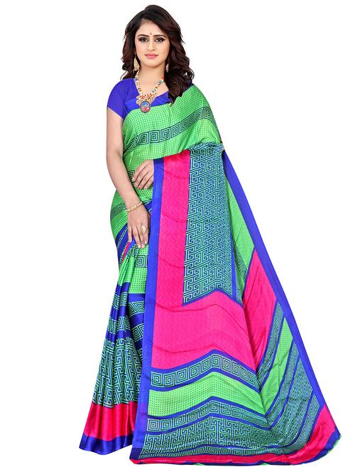 green chiffon printed saree - 18290841 - Very Small Image - 1