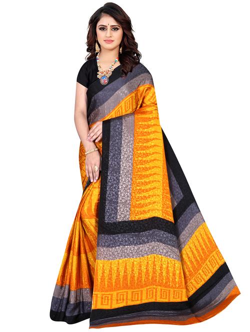 yellow chiffon printed saree - 18290862 - Very Small Image - 1