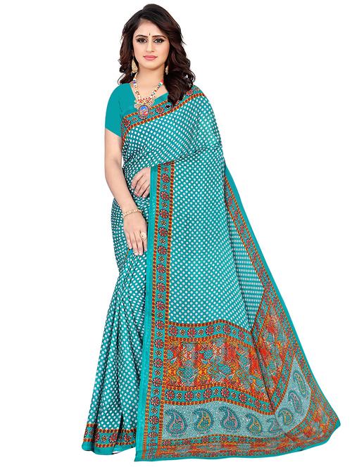 turquoise chiffon printed saree with blouse - 18290866 - Very Small Image - 1