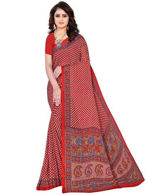 red chiffon printed saree - 18290867 - Very Small Image - 1